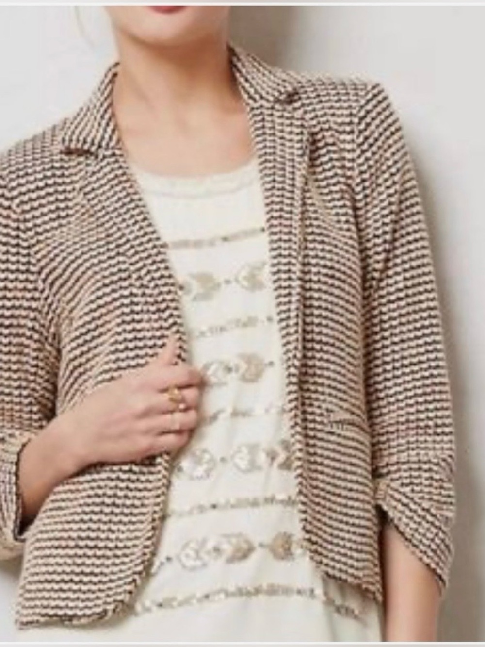 Cartonniet x Anthropologie Tasmin Tweed Blazer Jacket Knit Size Large
